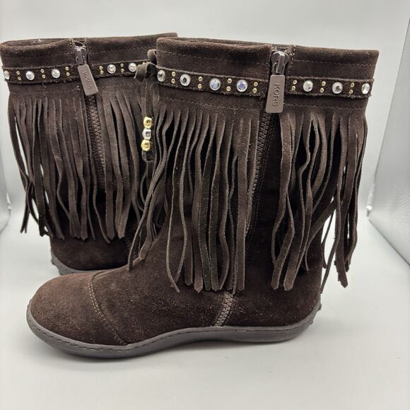 Michael Kors Fringed Booties Women’s Size 5 M Brown Suede Rhinestone Gillian - Picture 8 of 14